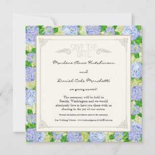 Blue Hydrangea Snöre Blommigt Forme Elegant bröllo Inbjudningar