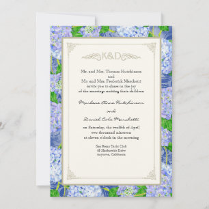 Blue Hydrangea Snöre Blommigt Forme Elegant bröllo Inbjudningar