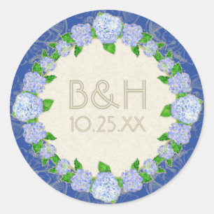 Blue Hydrangea Snöre Blommigt Forme Elegant bröllo Runt Klistermärke