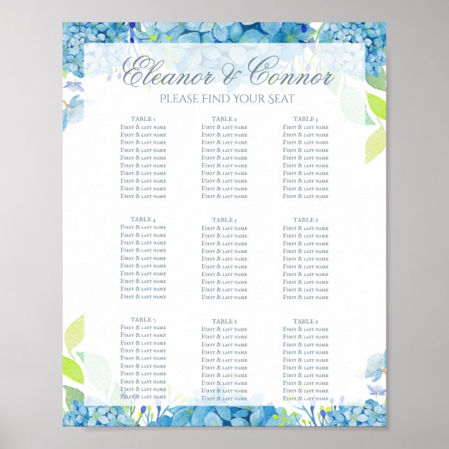 Blue Hydrangea Sophisticated Bröllop Poster (Framsidan)