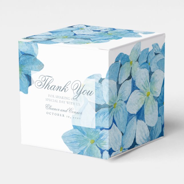 Blue Hydrangea Sophisticated Wedding Favor Box Presentaskar (Framsidan Sidan)