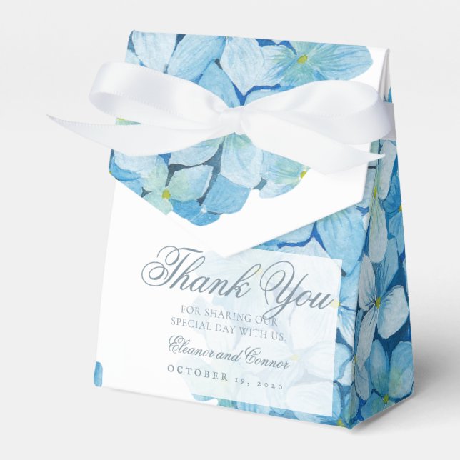 Blue Hydrangea Sophisticated Wedding Favor Box Presentaskar (Framsidan Sidan)