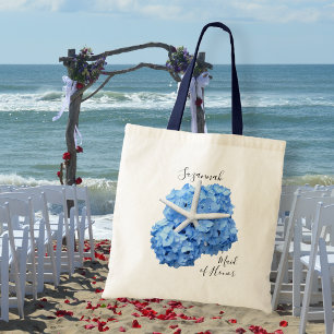 Blue Hydrangea Starfish Bridesmaid Brudens sida Tygkasse