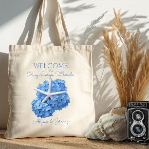 Blue Hydrangea Starfish Bröllop Welcome Tote Tygkasse