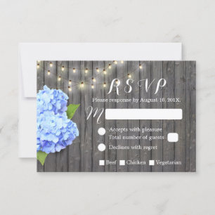Blue Hydrangea & String Ljus Barn Wood OSA Kort