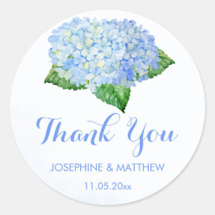 Blue Hydrangea Tack Bröllop Runt Klistermärke
