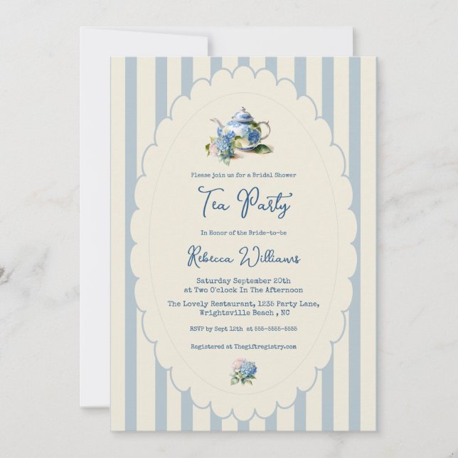 Blue Hydrangea Tea Party Bridal Shower Inbjudningar (Framsida)