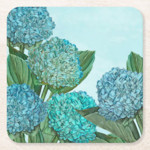 Blue Hydrangea Underlägg Papper Kvadrat