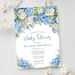 Blue Hydrangea Vit ros Boy Shower Inbjudningar