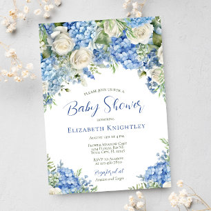 Blue Hydrangea Vit ros Boy Shower Inbjudningar