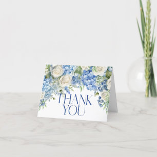Blue Hydrangea Vit ros Watercolor Bröllop Tack Kort