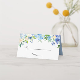 Blue Hydrangea Watercolor Blommigt Bröllop Bord Placeringskort