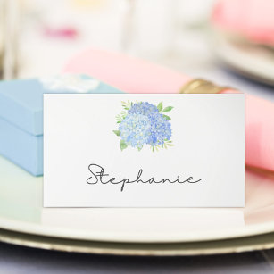 Blue Hydrangea Watercolor Blommigt Bröllop Placeringskort