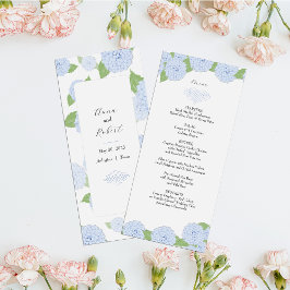 Blue Hydrangea Watercolor Bröllop Menu Meny