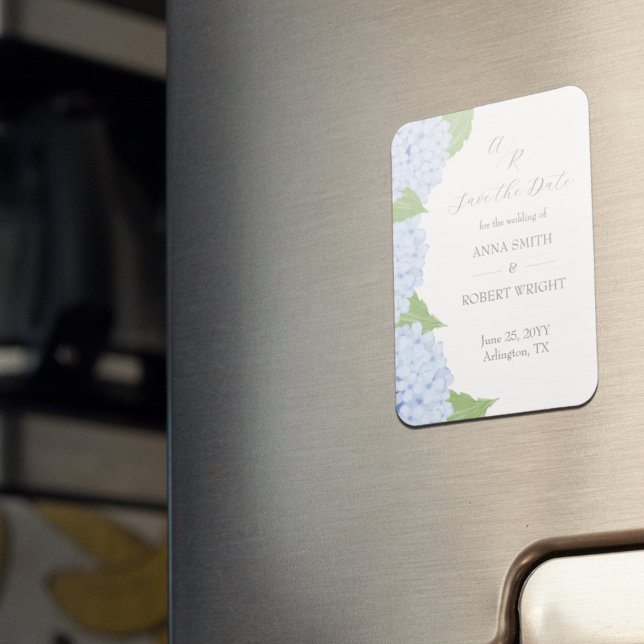 Blue Hydrangea Watercolor Bröllop spara datum Magnet (Skapare uppladdad)