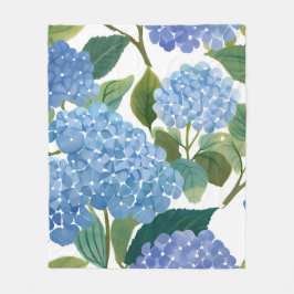 Blue Hydrangea Watercolor Floral Coastal Fleecefilt
