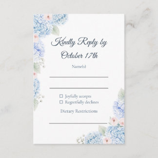 Blue Hydrangea Watercolor Floral RSVP Card OSA Kort