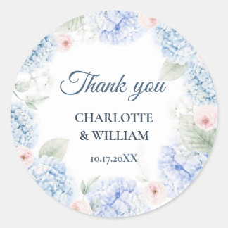 Blue Hydrangea Watercolor Floral Thank You Sticker Runt Klistermärke