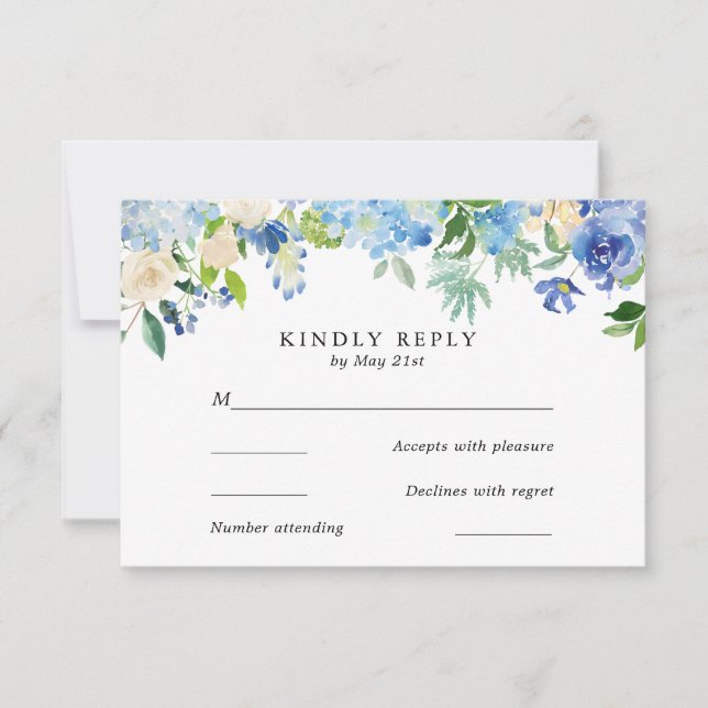 Blue Hydrangea Watercolor FlowerWedding, OSA kort (Framsida)