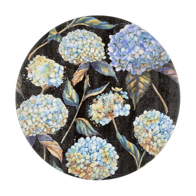 Blue Hydrangea Watercolor: Mörk Sömlös Mönster (Framsidan)