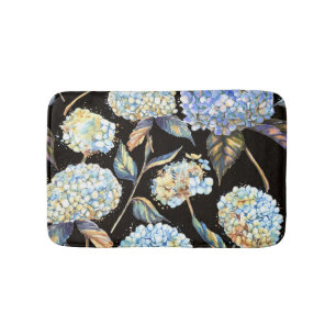 Blue Hydrangea Watercolor: Mörk Sömlös Mönster Badrumsmatta