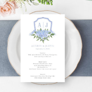 Blue Hydrangea Watercolor Vapensköld Bröllop Pappe Flygblad