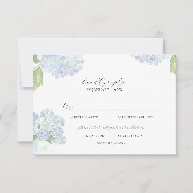 Blue Hydrangea Wedding Response Card OSA Kort (Framsida)