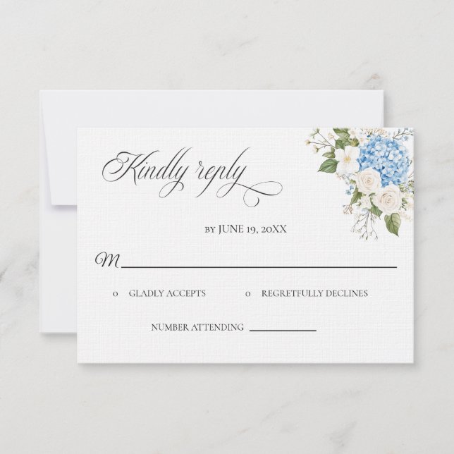Blue Hydrangea Wedding RSVP card OSA Kort (Framsida)