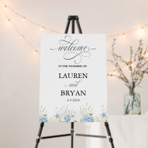 Blue Hydrangea Welcome Calligraphy Wedding Sign