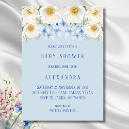 Blue Hydrangea White Blommigt Garden Baby Shower Inbjudningar