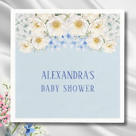 Blue Hydrangea White Blommigt Garden Baby Shower Pappersservett