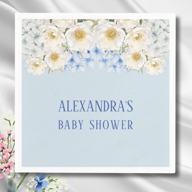 Blue Hydrangea White Blommigt Garden Baby Shower Pappersservett (Skapare uppladdad)