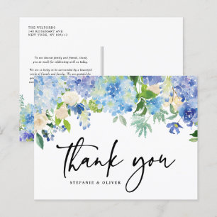 Blue Hydrangea Winter Blommigt Bröllop Tack Vykort