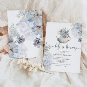 Blue Hydrangeas baby brinner teduschen party Inbjudningar
