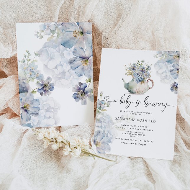 Blue Hydrangeas baby brinner teduschen party Inbjudningar (Skapare uppladdad)