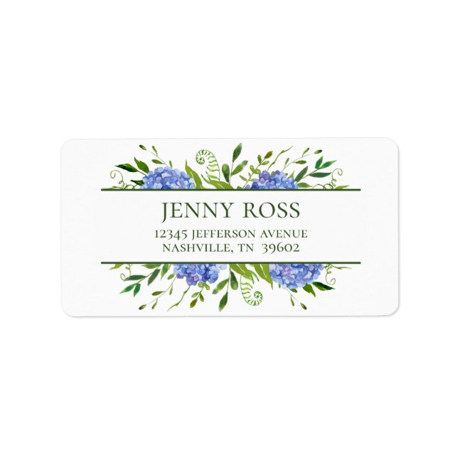 Blue Hydrangeas Baby Shower Returadress Adressetikett (Framsidan)