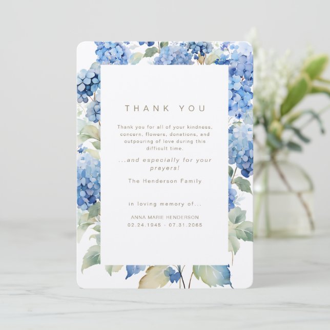 Blue Hydrangeas Bereavement Funeral Tack (Stående Fram)