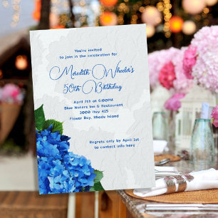 Blue Hydrangeas Blommigt Birthday Inbjudningar