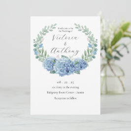 Blue Hydrangeas Blommigt Elegant bröllop Inbjudningar