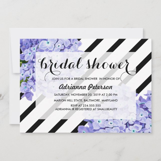 Blue Hydrangeas Blommigt Rand Möhippa Inbjudningar (Framsida)