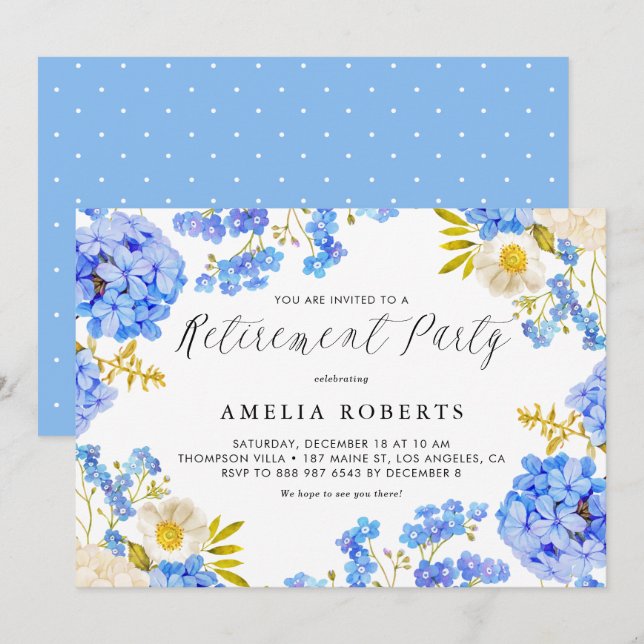 Blue Hydrangeas Blommigt Winter Pension Party Inbjudningar (Fram/baksida)