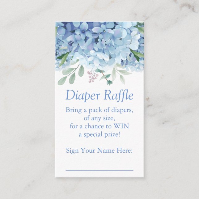 Blue Hydrangeas Boy Diaper Raffle Biljett Tilläggskort (Framsida)