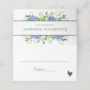 Blue Hydrangeas Bröllop Placeringskort