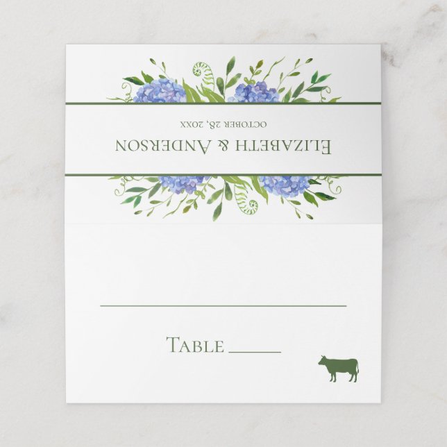 Blue Hydrangeas Bröllop Placeringskort (Utvändigt utvikt)