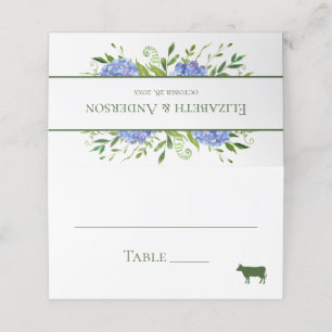 Blue Hydrangeas Bröllop Placeringskort