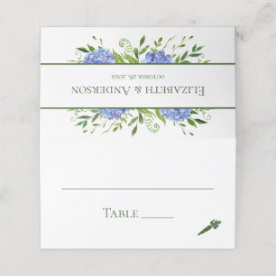 Blue Hydrangeas Bröllop Placeringskort