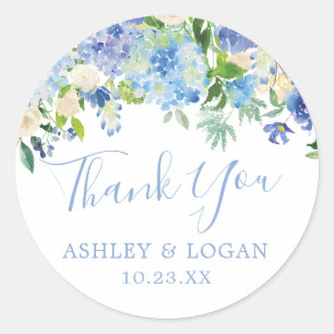 Blue Hydrangeas Bröllop Tack Favor Sticker Runt Klistermärke