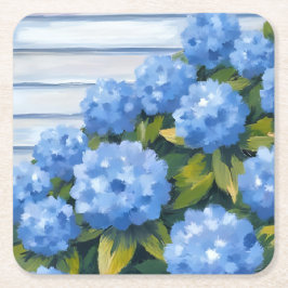Blue Hydrangeas Bushes Floral Painting Underlägg Papper Kvadrat