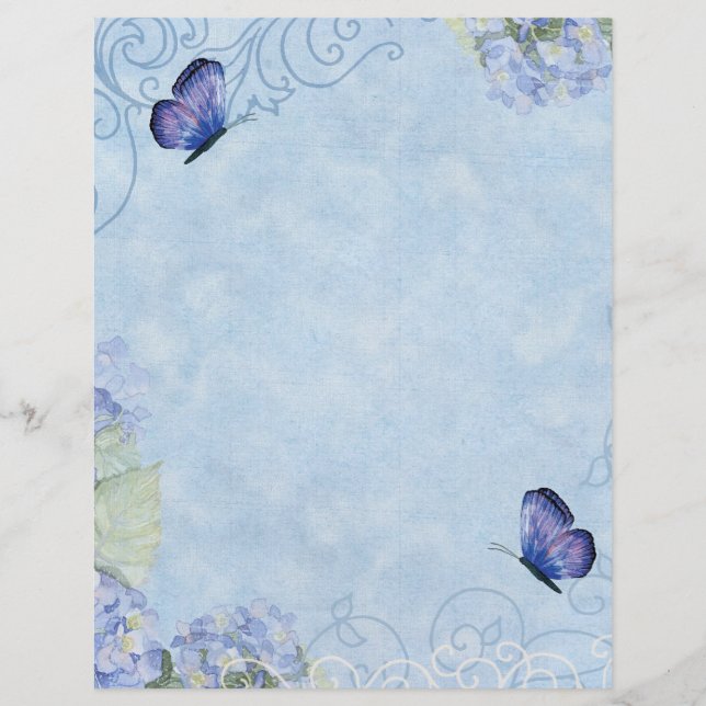 Blue Hydrangeas, Butterfly och Swirl Modern Blommi (Framsida)