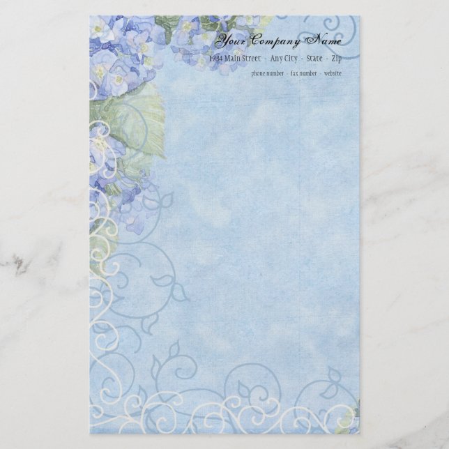 Blue Hydrangeas, Butterfly och Swirl Modern Blommi Brevpapper (Framsida)